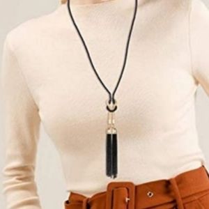 Black & Gold Tassel Pendant Necklace